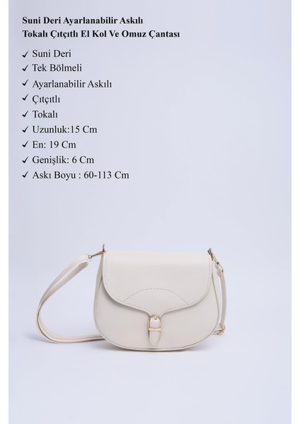 Krem/gold SHK17 Suni Deri, Tek Bölmeli, Çıtçıt Kapama, Ayarlanabilir Askılı,el, Kol ve Omuz Çantası modelleri