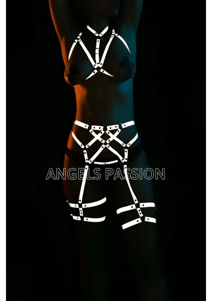 Club Elbiseleri Seksi Karanlıkta Parlayan Reflektörlü Harness Takım - APFT444