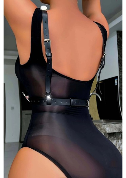 Boyun Detaylı Siyah Deri Harness - APFT409 fiyatları