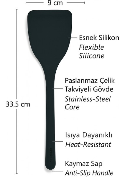 Silikon Lasanya Spatula – Siyah Mat 33,5 cm Boy modelleri