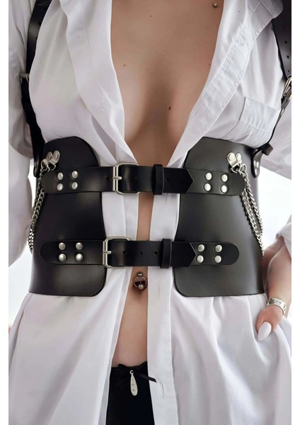 Zincir Detaylı Korse Kemer, Şık Deri Kadın Kemer - APFT1300