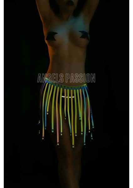 Karanlıkta Renkli Parlayan Püsküllü Harness Etek - APFT579