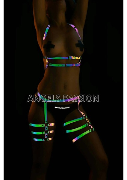 Bayan Iç Giyim Renkli Reflektörlü Jartiyer Takım - APFT342