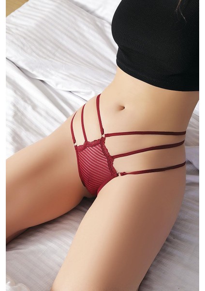 Bordo Yanları Ip Detaylı Fantezi Tanga String