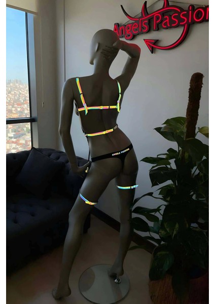 Pole Dans Giyim Işıkla Yansıyan Seksi Harness modelleri