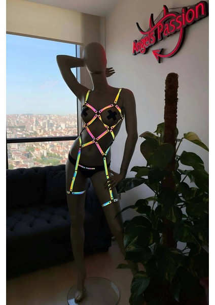 Pole Dans Giyim Işıkla Yansıyan Seksi Harness fırsatları