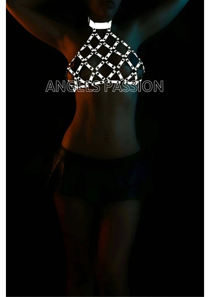 File Görünümlü Seksi Göğüs Üzeri Reflektörlü Harness - Karanlıkta Parlar - APFT443