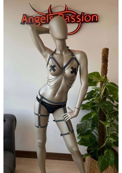 Gece Club Elbiseleri Işıkta Yansıyan Harness Takım - APFT497 fırsatları