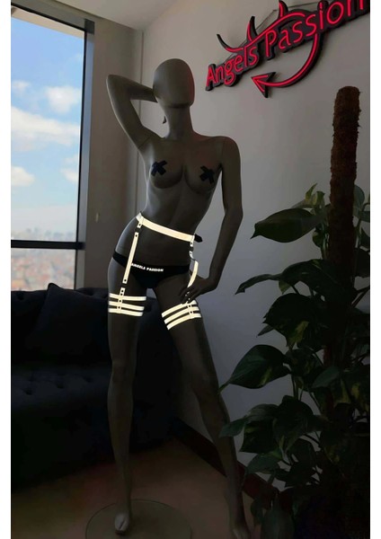 Karanlıkta Işıkla Parlayan Özel Bacak Harness Beyaz Reflektörlü - APFT358