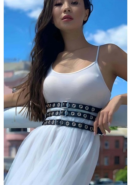 Elbise Üzeri Üçlü Ince Şerit Ayarlanabilir Şık Deri Bel Korse Kemer - APFT641