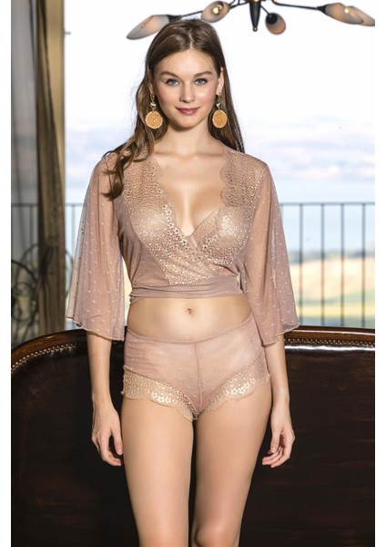 Transparan Bolero, Sütyen ve Boxer Takım Cappucino (MGP31433) fiyatları