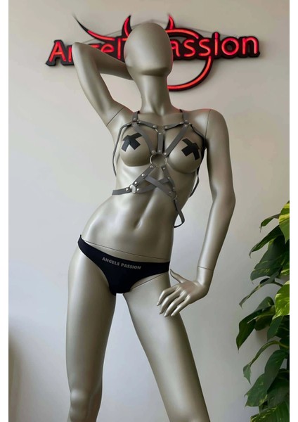 Dansçı Kostümleri Beyaz Reflektörlü Seksi Göğüs Harness - APFT107 indirimleri