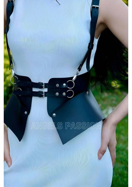 Elbise, T-Shirt ve Gömlek Üzeri Deri Şık Kemer ve Choker Takım - APFT622 modelleri