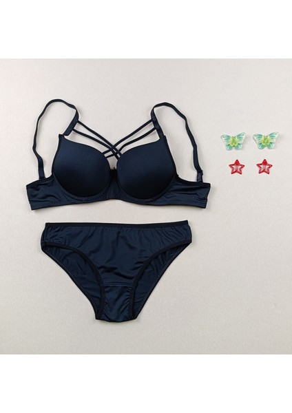 Içi Boş Kaplı Balenli Dolgusuz Çapraz Ipli 3'lü Sütyen ve Külot Iç Çamaşır Takımı ( Içi Boş ) fırsatları