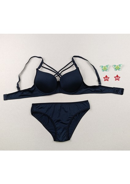 Içi Boş Kaplı Balenli Dolgusuz Çapraz Ipli 3'lü Sütyen ve Külot Iç Çamaşır Takımı ( Içi Boş ) indirimleri