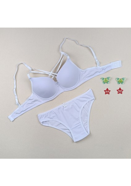 Içi Boş Kaplı Balenli Dolgusuz Çapraz Ipli 3'lü Sütyen ve Külot Iç Çamaşır Takımı ( Içi Boş )