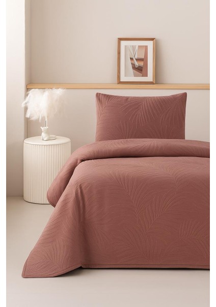 Münih Tek Kişilik Lüks Kadife 180X240 cm Yatak Örtüsü Gül Kurusu