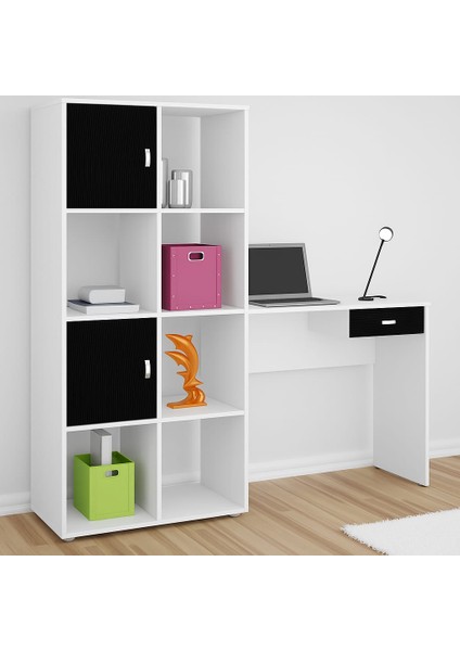 Vital Kitaplıklı Çalışma Masası Gövde Beyaz Kapak Siyah fiyatları