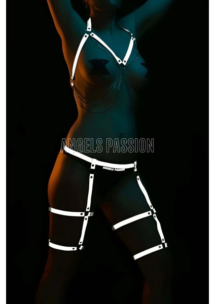 Erotik Giyim Dans Elbiseleri Reflektörlü Jartiyer Harness Takım - APFT497 fırsatları