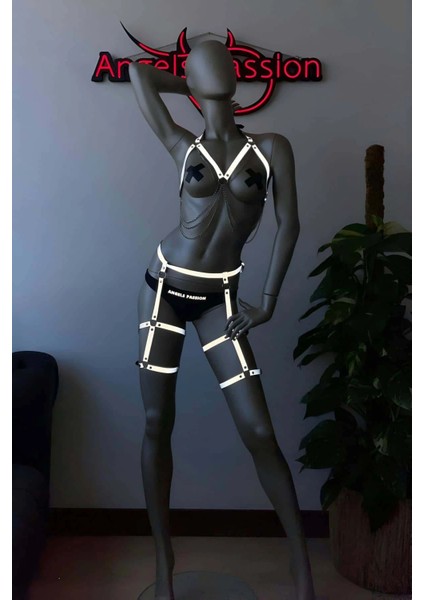 Erotik Giyim Dans Elbiseleri Reflektörlü Jartiyer Harness Takım - APFT497 indirimleri