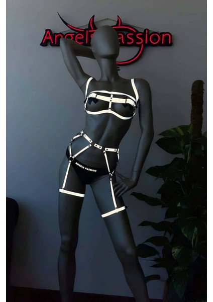 Gecelik Takım Beyaz Reflektörlü Jartiyer Sütyen Takım - APFT560 modelleri