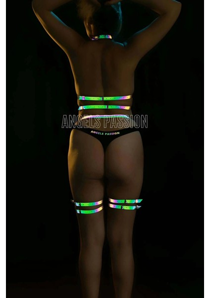 Karanlıkta Renkli Yansıma Yapan Jartiyer Büstiyer Harness Takım - APFT257 fiyatları