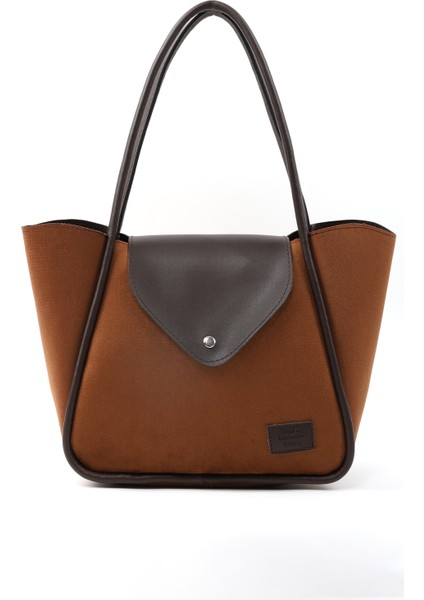 Süet Taba/kahverengi SHK249 Suni Deri, Çıtçıtlı Tek Bölmeli, Büyük Boy El, Kol ve Omuz Çantası