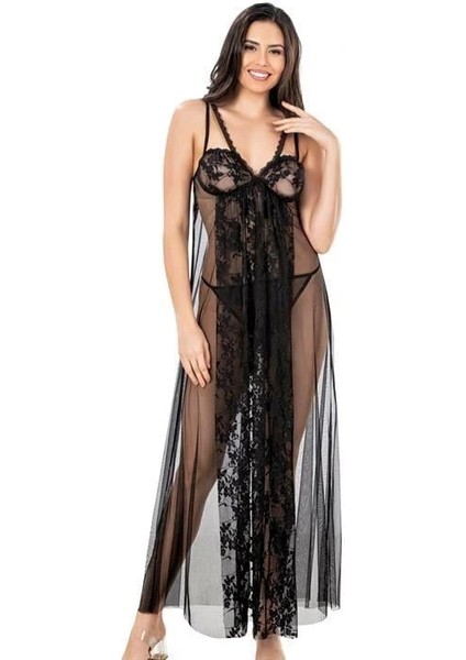 Siyah Kısa Tül Gecelik