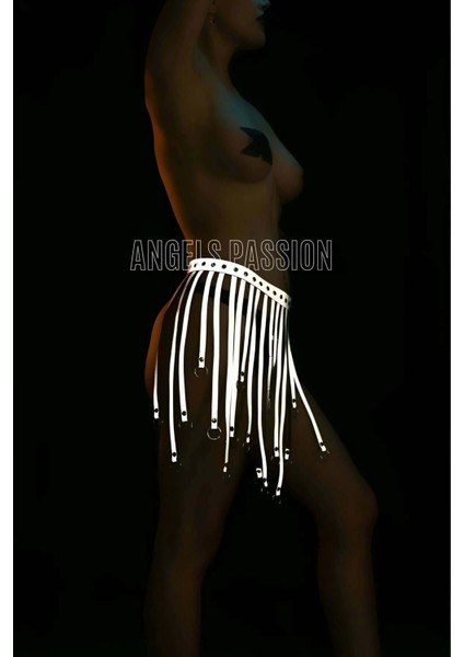 Beyaz Reflektörlü Püsküllü Etek, Gece Elbisesi, Tayt ve Şort Aksesuarı - APFT579