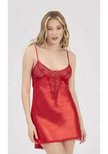 329 Kırmızı Saten Gecelik
