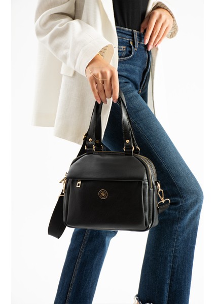 Kadın Siyah Yumuşak Suni Deri Ayarlanabilir Çapraz Askılı Smart Casual Omuz ve El Çantası modelleri