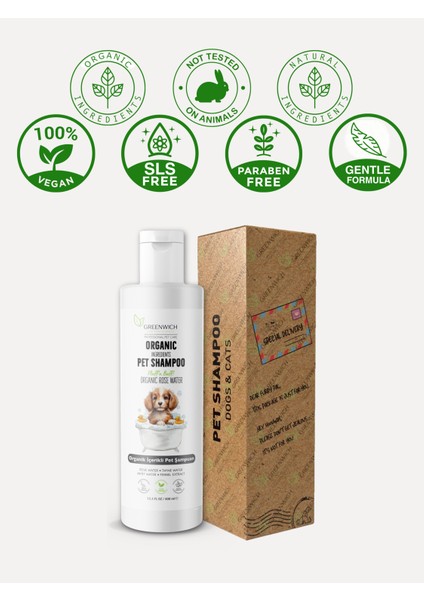 Vücut ve Pati Şampuanı Bit Pire Kene Parazit Uzaklaştırıcı Tahriş Giderici Vegan Organik Kedi Köpek 400 ml fırsatları