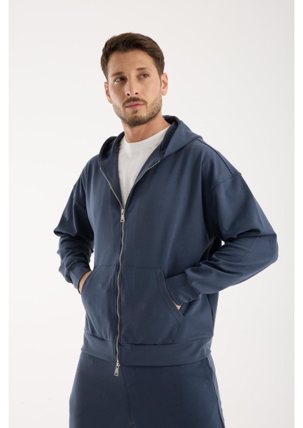 Erkek %100 Pamuk Fermuarlı Kapüşonlu Sweatshirt - Basic Rahat Hoodie