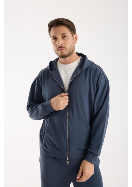 Erkek %100 Pamuk Fermuarlı Kapüşonlu Sweatshirt - Basic Rahat Hoodie