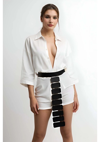 Kare Detaylı Şık Kemer, Fantezi Kemer, Kadın Deri Kemer - APFT1368