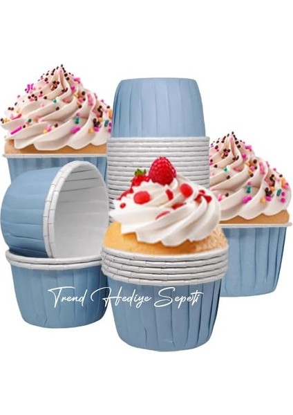 Hediye Sepeti 50'li Pastel Mavi Muffin Kek Kalıbı, Kek Kapsülü Cupcake Kalıbı, Airfryer Uyumlu