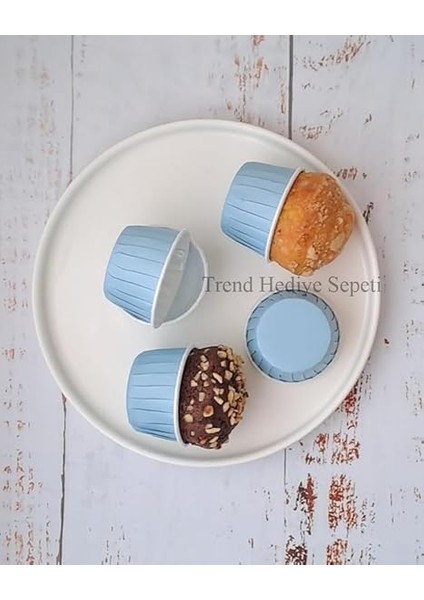 Hediye Sepeti 50'li Pastel Mavi Muffin Kek Kalıbı, Kek Kapsülü Cupcake Kalıbı, Airfryer Uyumlu modelleri
