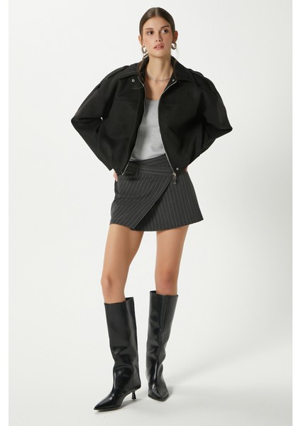 Kadın Rodney Süet Etkili Siyah Bomber Ceket fiyatları