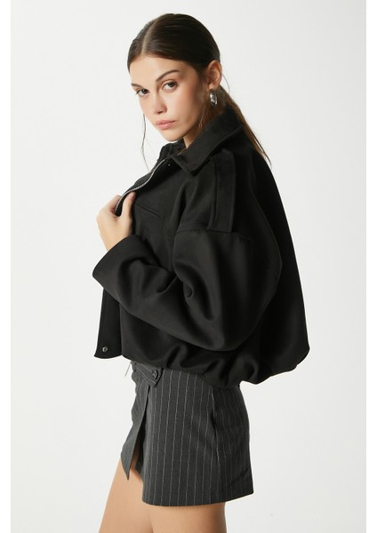 Kadın Rodney Süet Etkili Siyah Bomber Ceket fırsatları