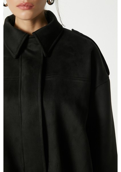 Kadın Rodney Süet Etkili Siyah Bomber Ceket indirimleri