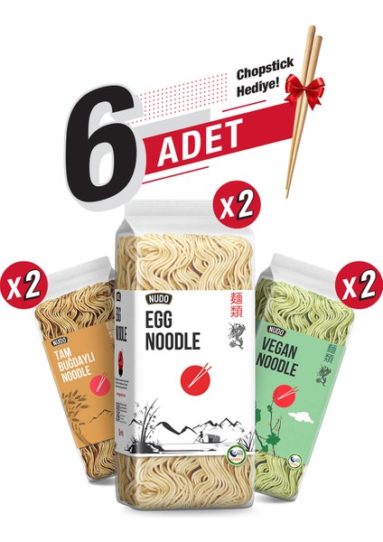 6’lı Karma Paket (Egg Noodle, Vegan Noodle, Tam Buğdaylı Noodle) + Bambu Chopstick Hediye!