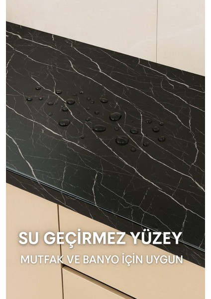 Siyah Mermer Desenli Kendinden Yapışkanlı Su Geçirmez Tezgah Kaplama Folyo – Parlak Yüzey 60X500 cm modelleri