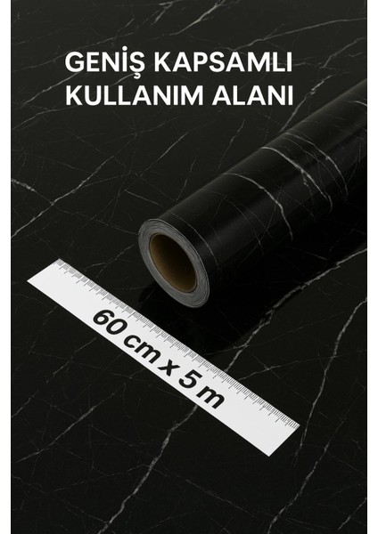 Siyah Mermer Desenli Kendinden Yapışkanlı Su Geçirmez Tezgah Kaplama Folyo – Parlak Yüzey 60X500 cm indirimleri