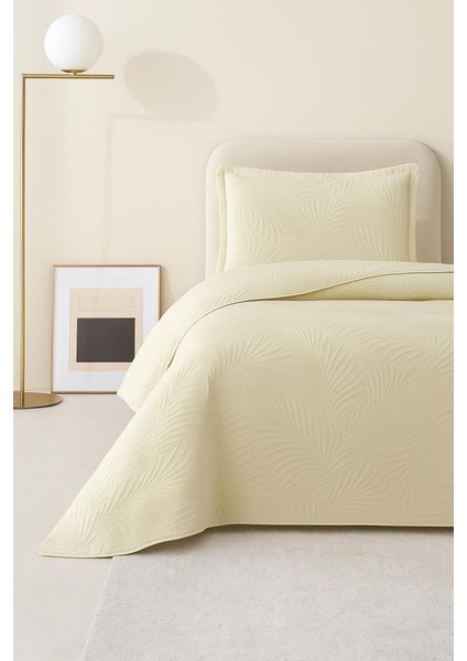 Münih Tek Kişilik Lüks Kadife 180X240 cm Yatak Örtüsü Krem