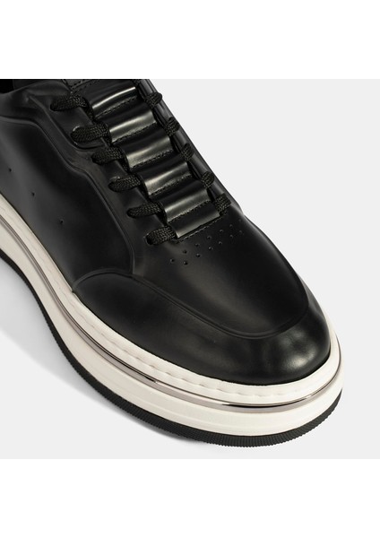 Erkek Siyah Bağcıklı Deri Spor Ayakkabı