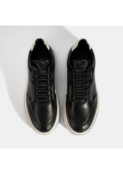 Erkek Siyah Bağcıklı Deri Spor Ayakkabı