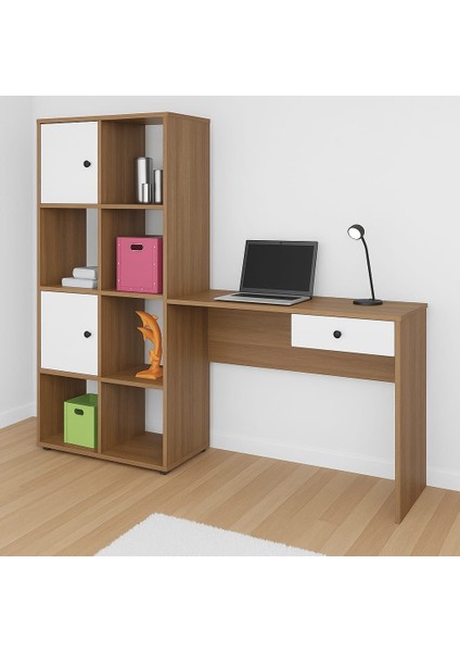 Vital Kitaplıklı Çalışma Masası Gövde Ceviz Kapak Beyaz fiyatları