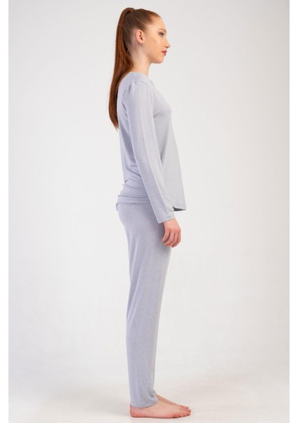 Kadın Gri Renk Uzun Kollu Bisiklet Yaka Pijama Takımı C5T2N0205 fiyatları