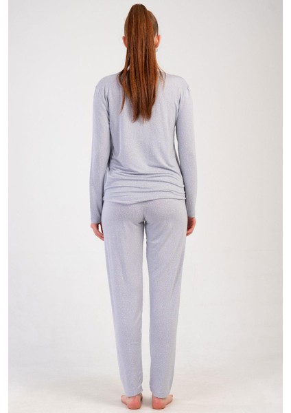 Kadın Gri Renk Uzun Kollu Bisiklet Yaka Pijama Takımı C5T2N0205 fırsatları