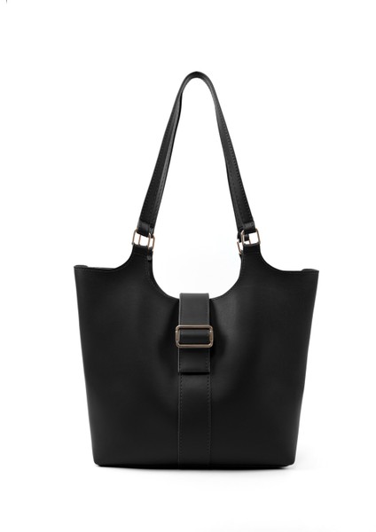 Siyah SHK269 Suni Deri Tek Bölmeli, Çıtçıtlı ,el, Kol ve Omuz Çantası